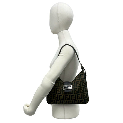 Fendi Zucca FF Pattern Logo Canvas Leather Shoulder Bag Brown Black — view 2