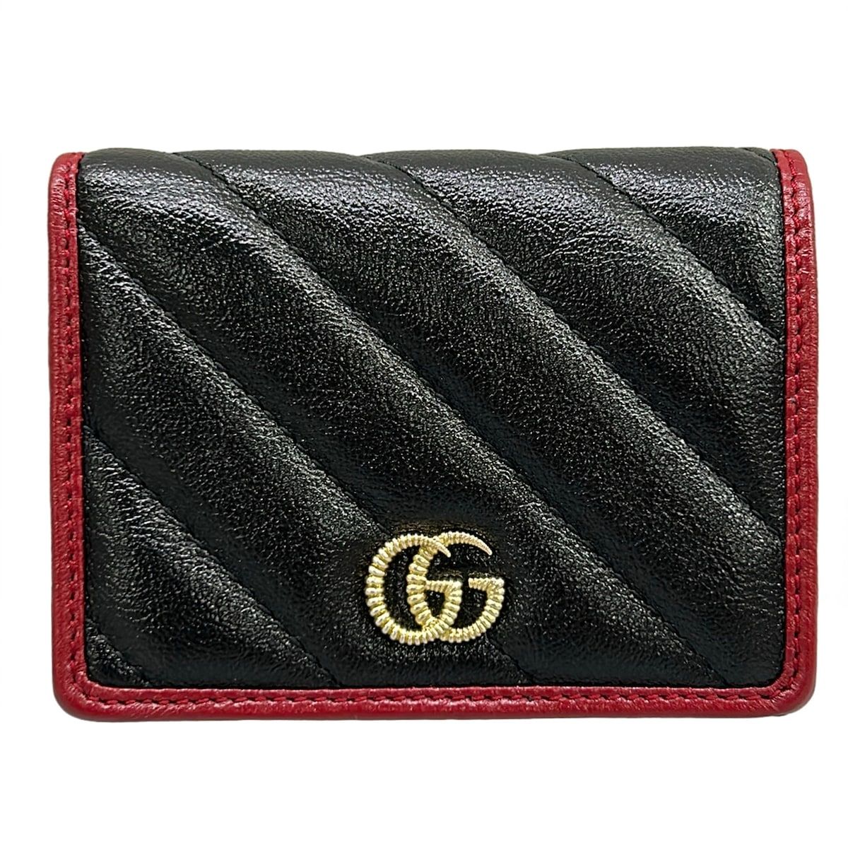 Gucci Bifold Wallet GG Marmont Card Case Black Bordeaux Leather
