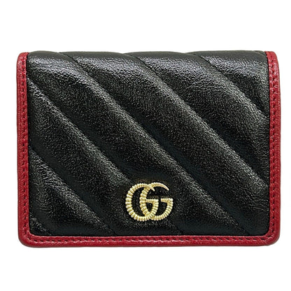 Gucci Bifold Wallet GG Marmont Card Case Black Bordeaux Leather