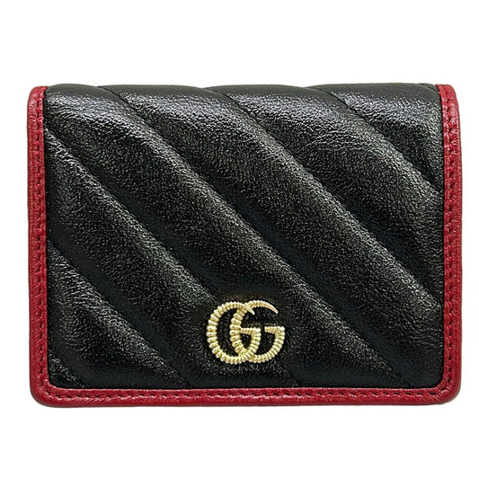 Gucci Bifold Wallet GG Marmont Card Case Black Bordeaux Leather