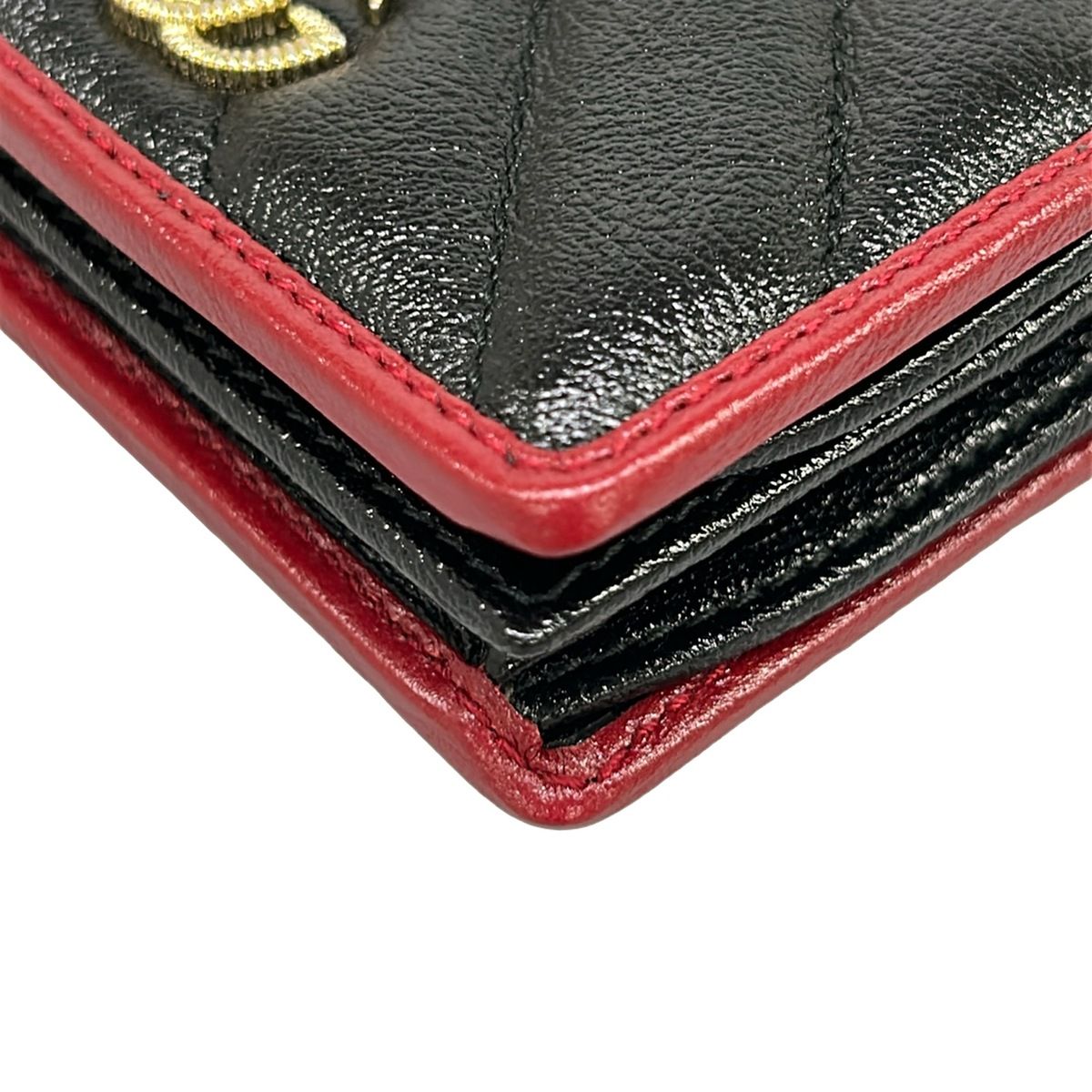 Gucci Bifold Wallet GG Marmont Card Case Black Bordeaux Leather — view 6