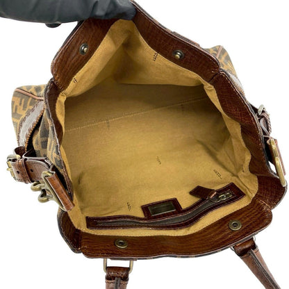 Fendi Zucca FF Pattern Logo Canvas Leather Handbag Mini Tote Brown — view 9