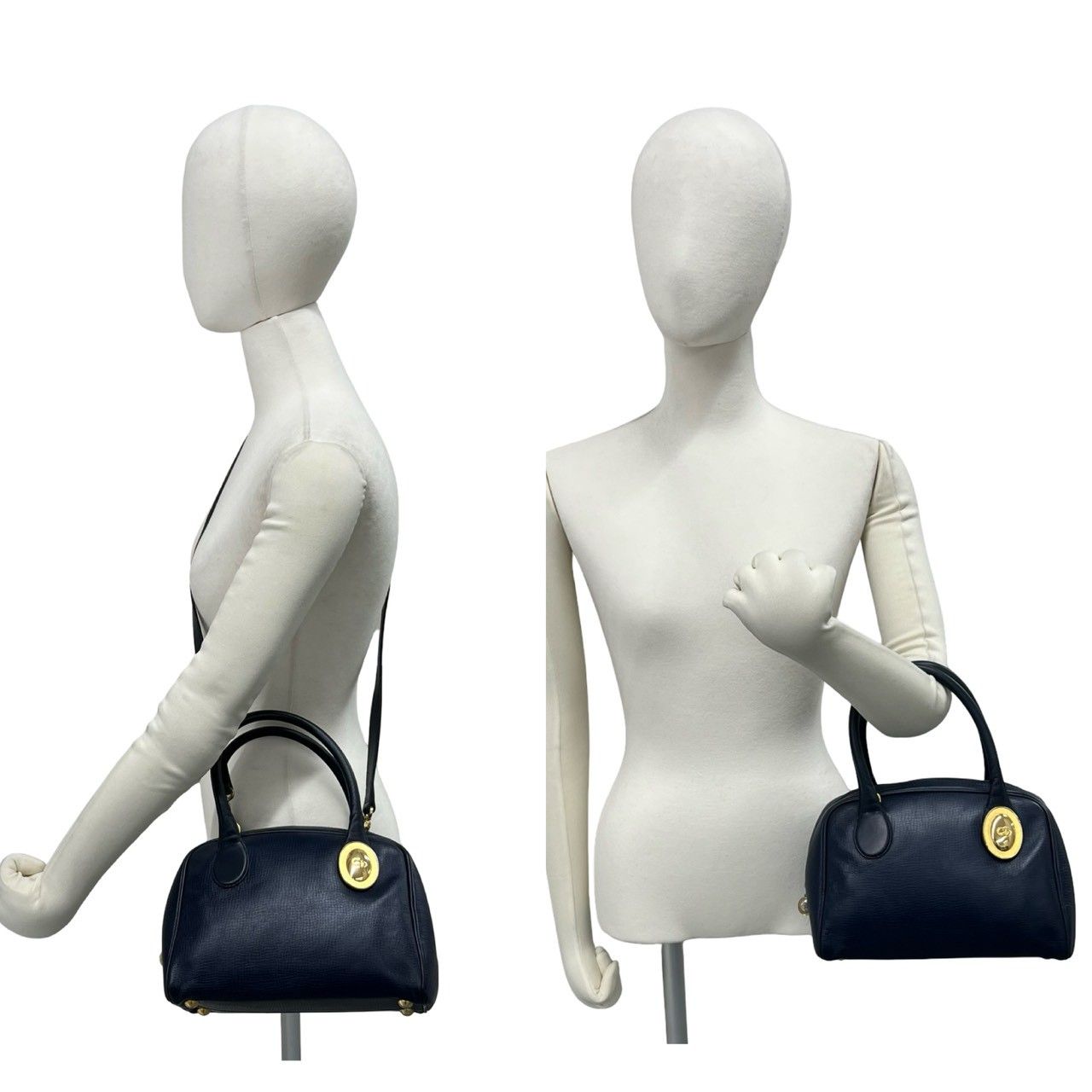 Dior Vintage CD Logo Leather 2-Way Shoulder Bag Navy — view 2