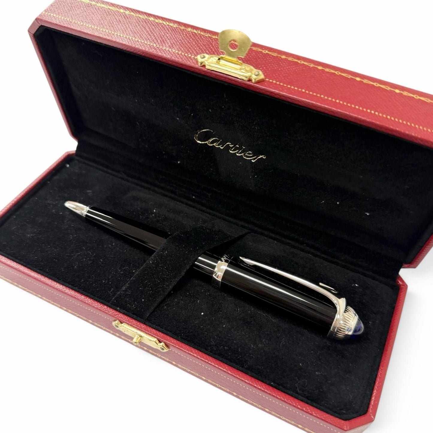 Cartier Roadster de Blue Gemstone Twist Ballpoint Pen Black Silver Handwriting — view 2