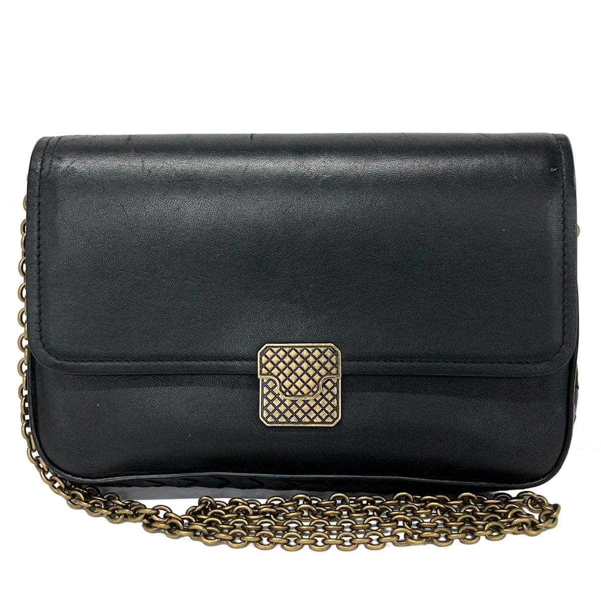 Bottega Veneta Wallet Black Blanc Chain Removable Leather