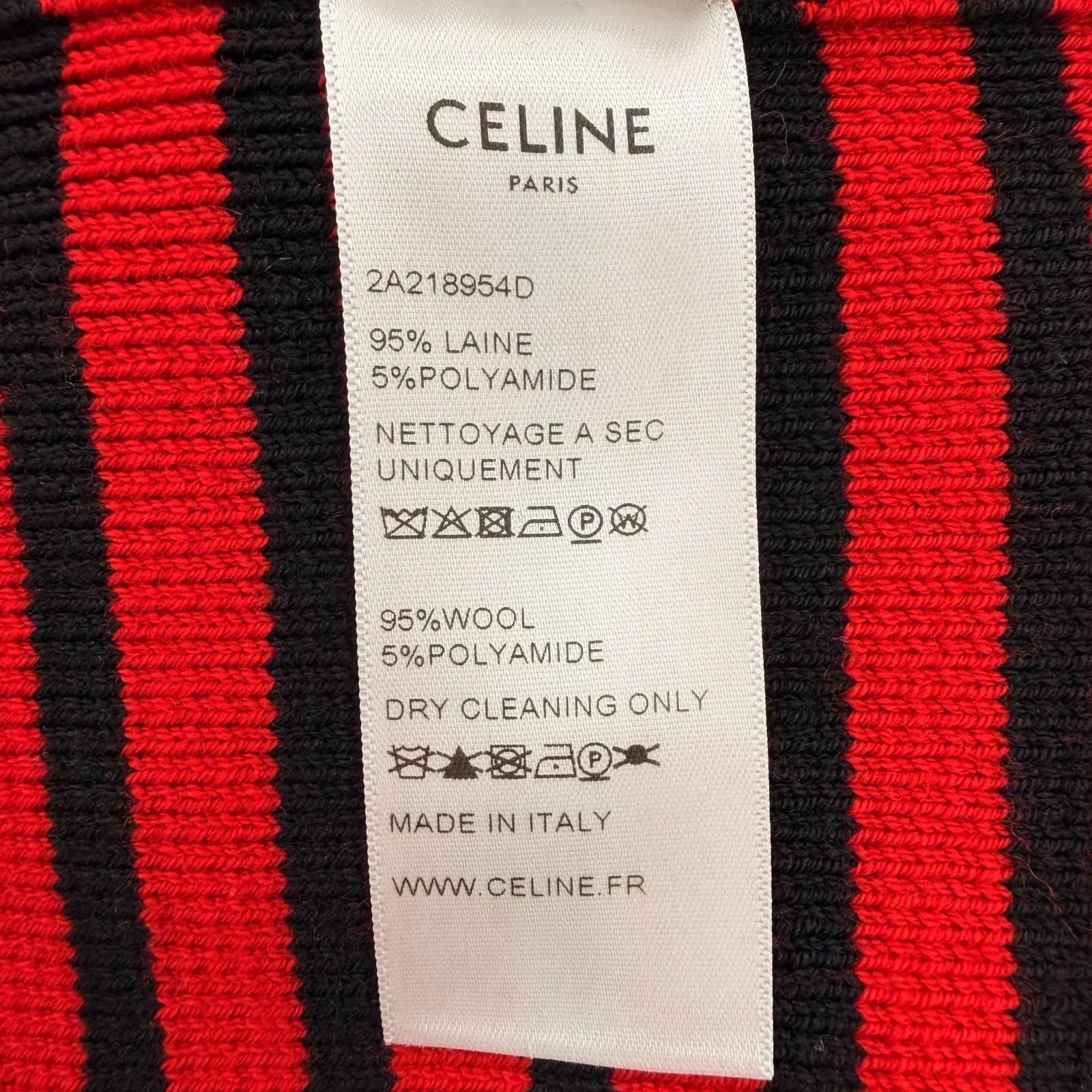 Celine Shoulder Zip Border Pattern Boat Neck Wool Knit Red Black XS Sweater — view 8
