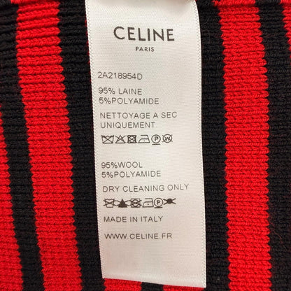 Celine Shoulder Zip Border Pattern Boat Neck Wool Knit Red Black XS Sweater — view 8