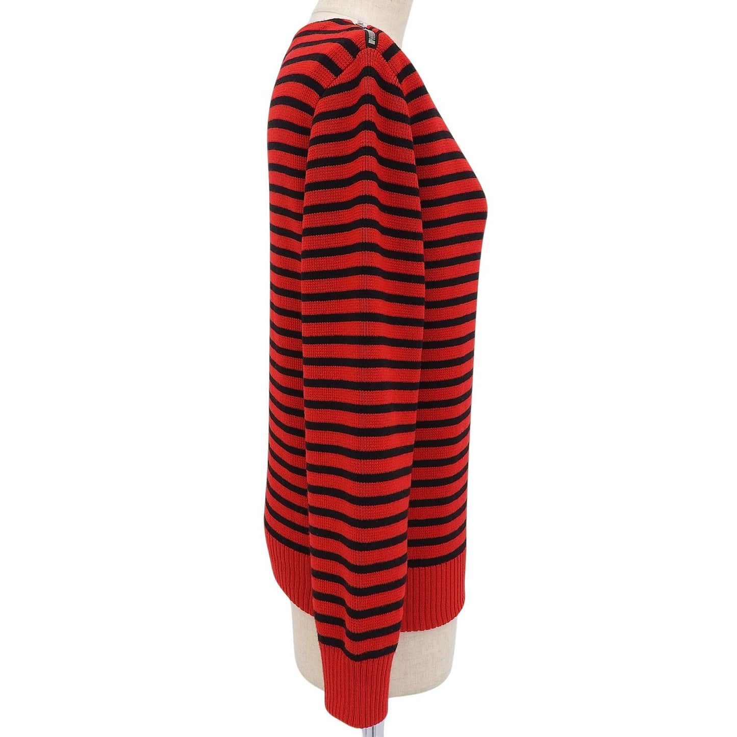 Celine Shoulder Zip Border Pattern Boat Neck Wool Knit Red Black XS Sweater — view 4