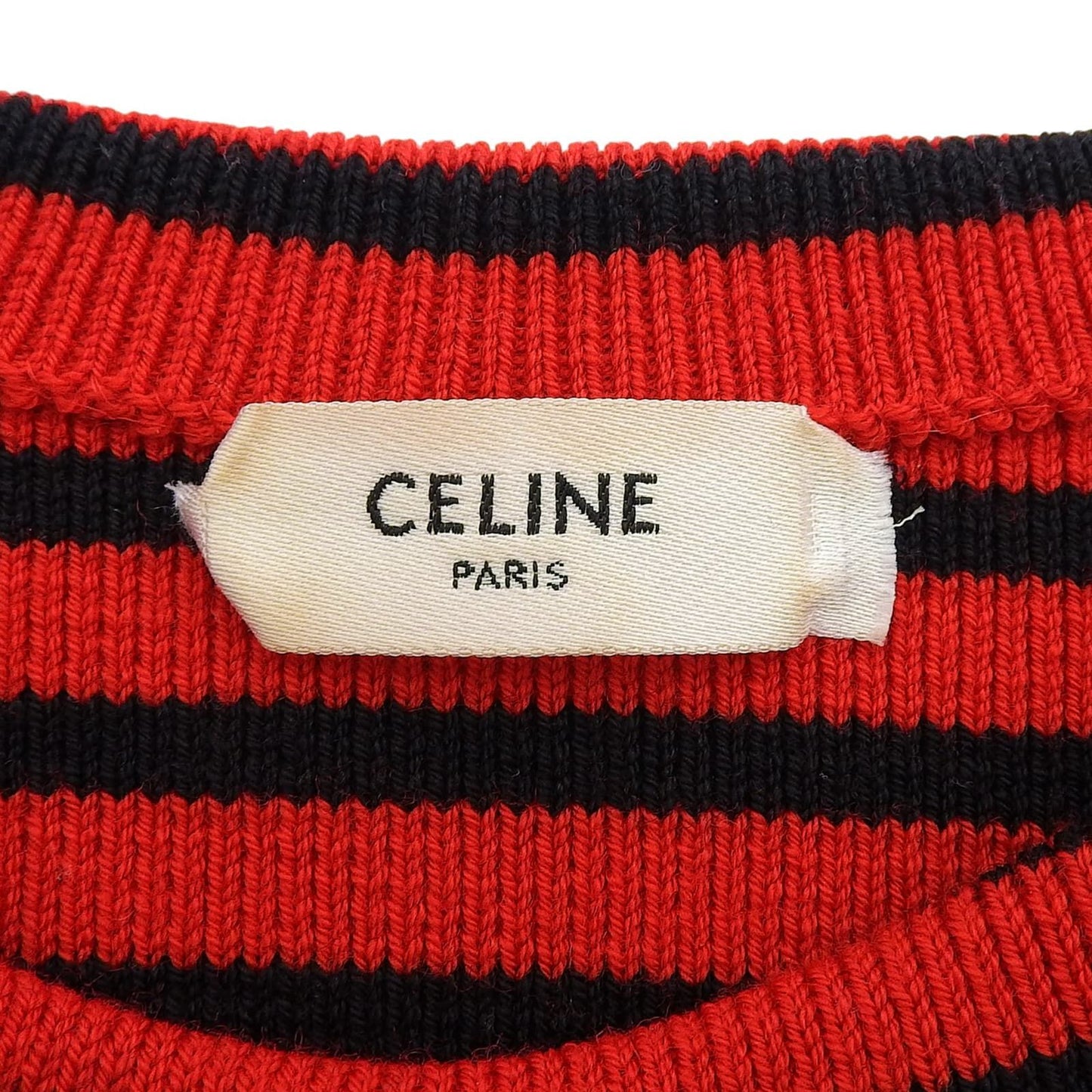 Celine Shoulder Zip Border Pattern Boat Neck Wool Knit Red Black XS Sweater — view 6