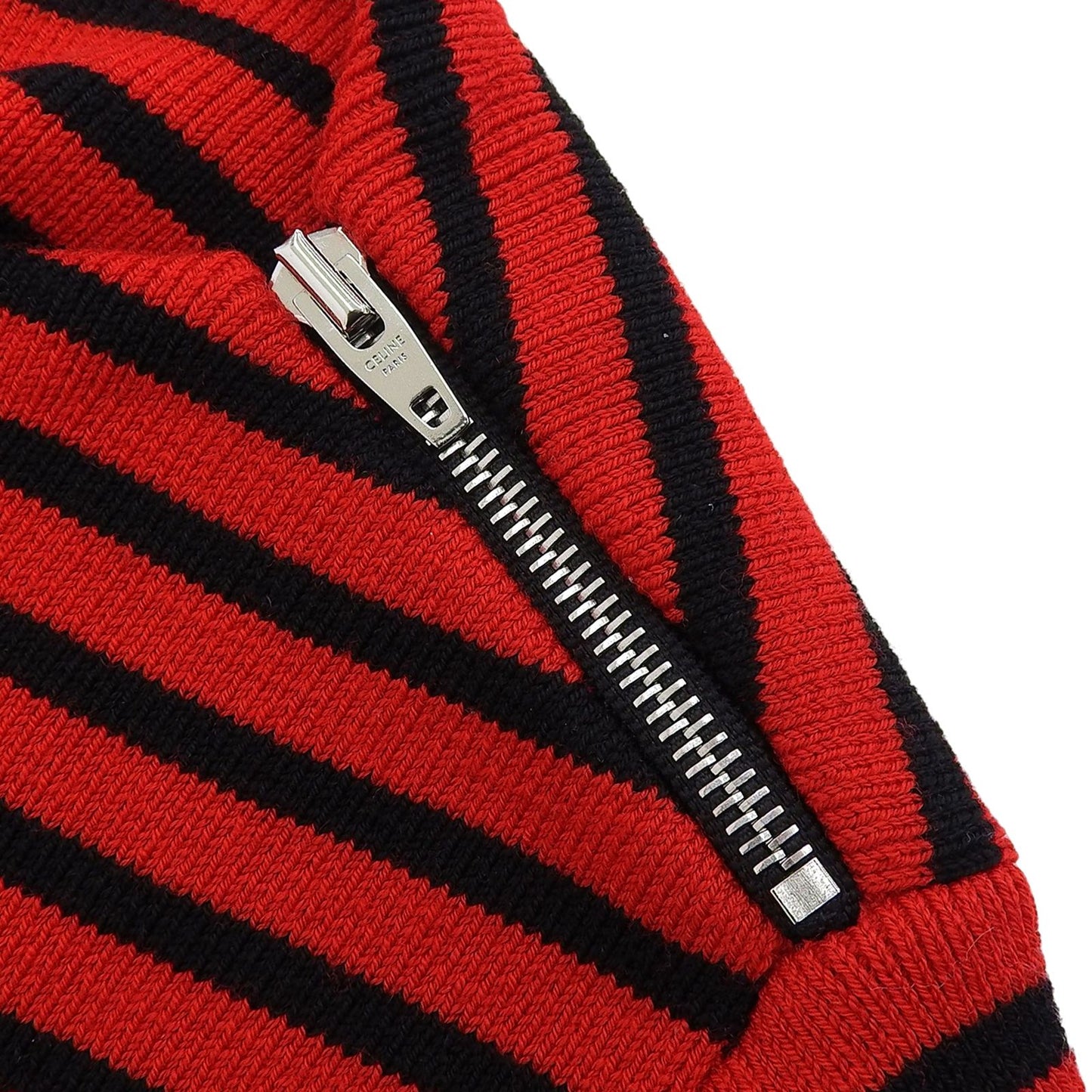 Celine Shoulder Zip Border Pattern Boat Neck Wool Knit Red Black XS Sweater — view 5
