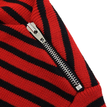 Celine Shoulder Zip Border Pattern Boat Neck Wool Knit Red Black XS Sweater — view 5