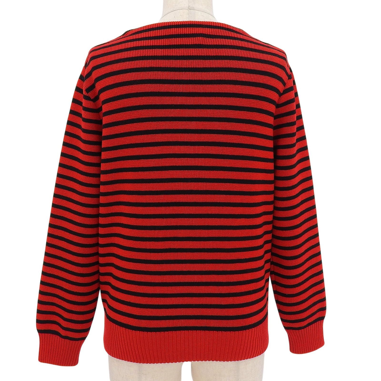 Celine Shoulder Zip Border Pattern Boat Neck Wool Knit Red Black XS Sweater — view 2