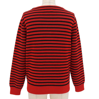 Celine Shoulder Zip Border Pattern Boat Neck Wool Knit Red Black XS Sweater — view 2