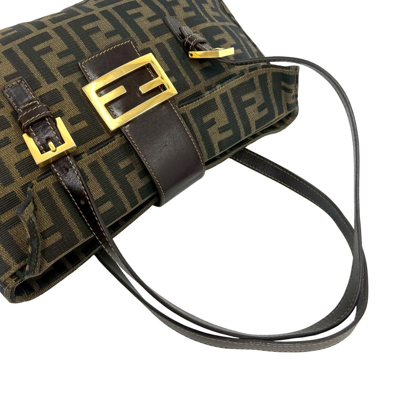 Fendi Vintage Zucca FF Logo Pattern Canvas Leather Tote Brown — view 4