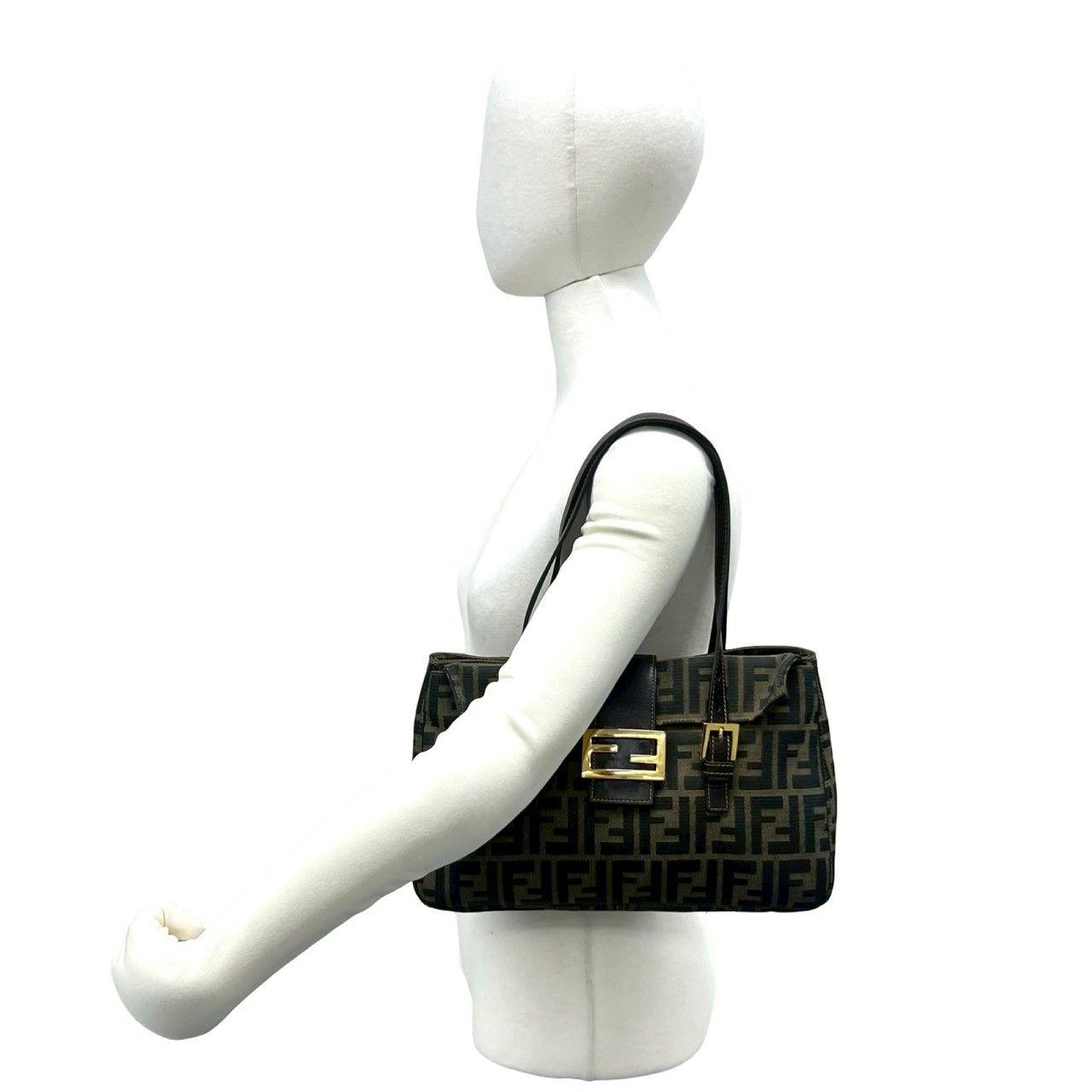 Fendi Vintage Zucca FF Logo Pattern Canvas Leather Tote Brown — view 2