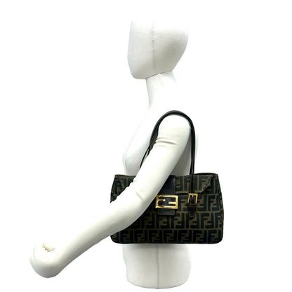 Fendi Vintage Zucca FF Logo Pattern Canvas Leather Tote Brown — view 2