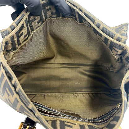 Fendi Vintage Zucca FF Logo Pattern Canvas Leather Tote Brown — view 9