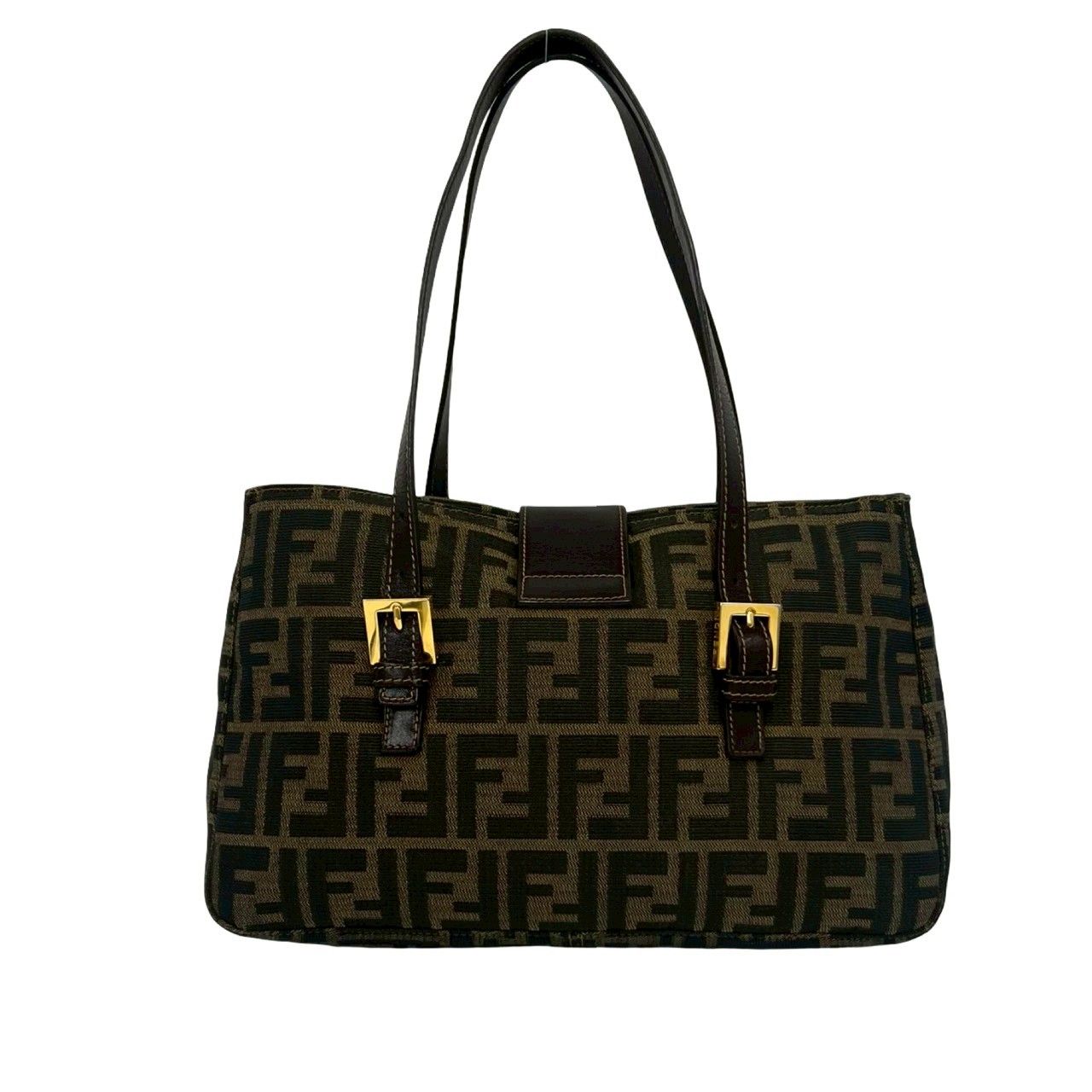 Fendi Vintage Zucca FF Logo Pattern Canvas Leather Tote Brown — view 3