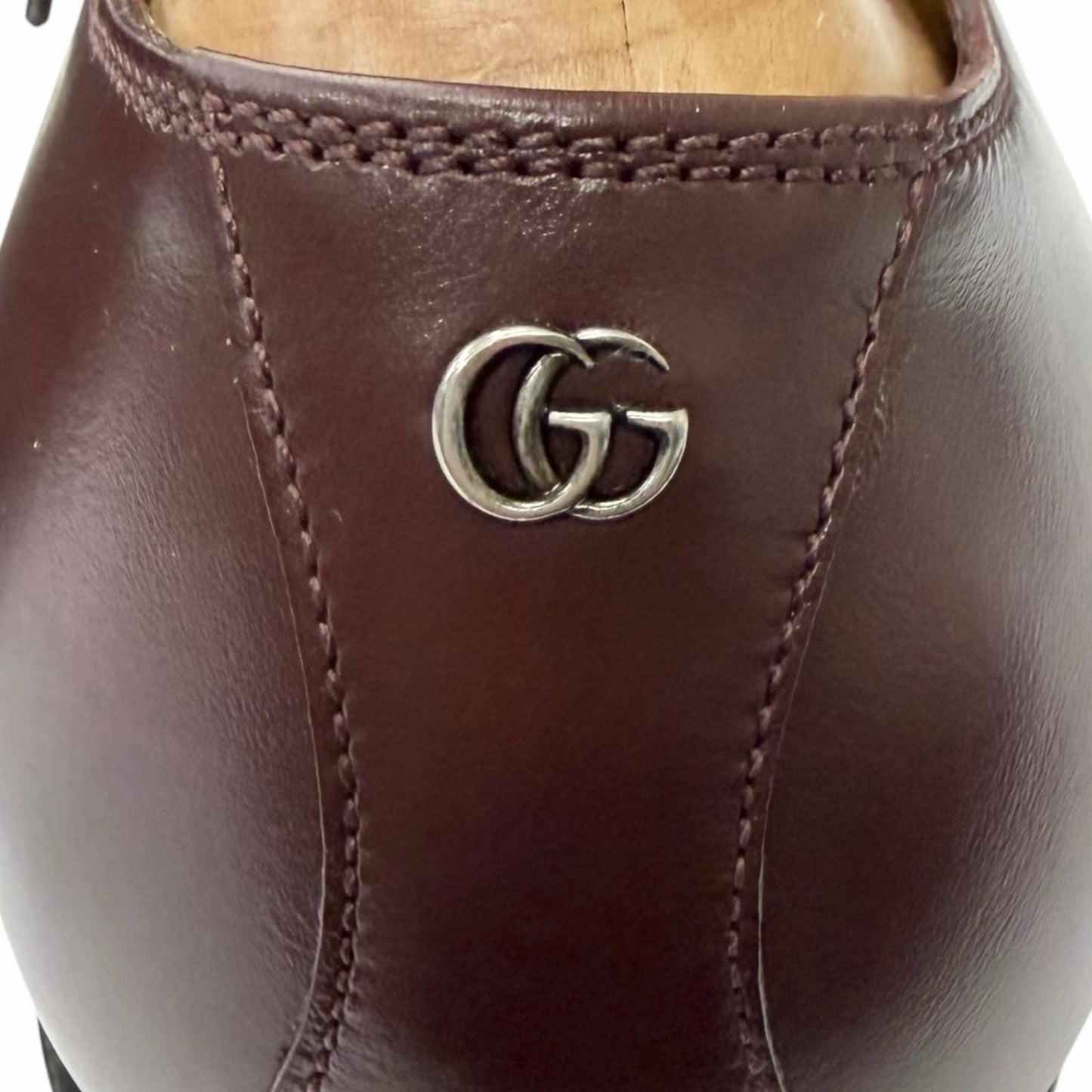 Gucci Leather GG Logo Plain Toe Lace Up Dress Shoes Burgundy 8 — view 7