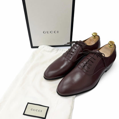 Gucci Leather GG Logo Plain Toe Lace Up Dress Shoes Burgundy 8 — view 2