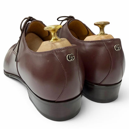 Gucci Leather GG Logo Plain Toe Lace Up Dress Shoes Burgundy 8 — view 6