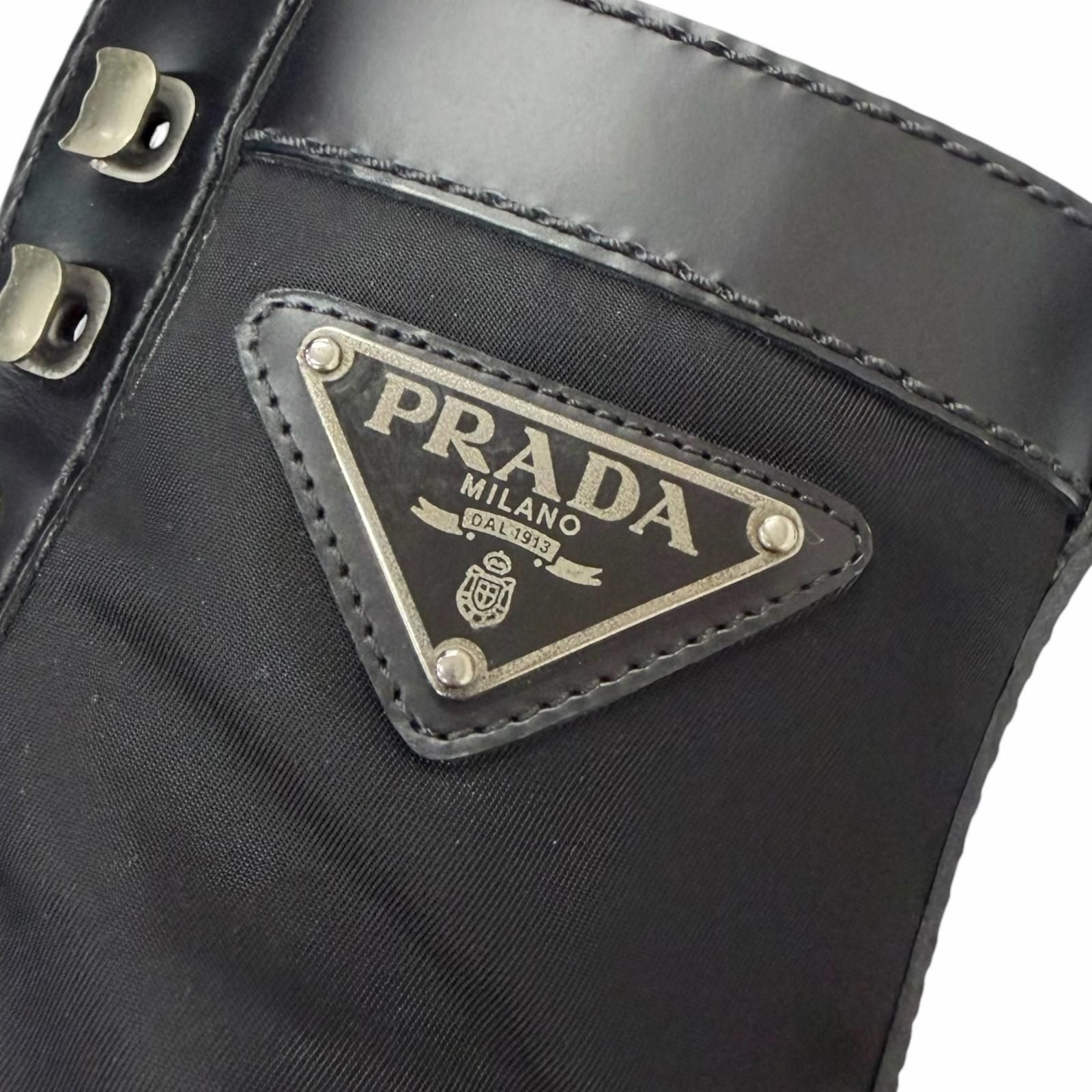 Prada Leather Nylon Triangle Logo Plate Combat Boots Ankle Black 6 — view 6