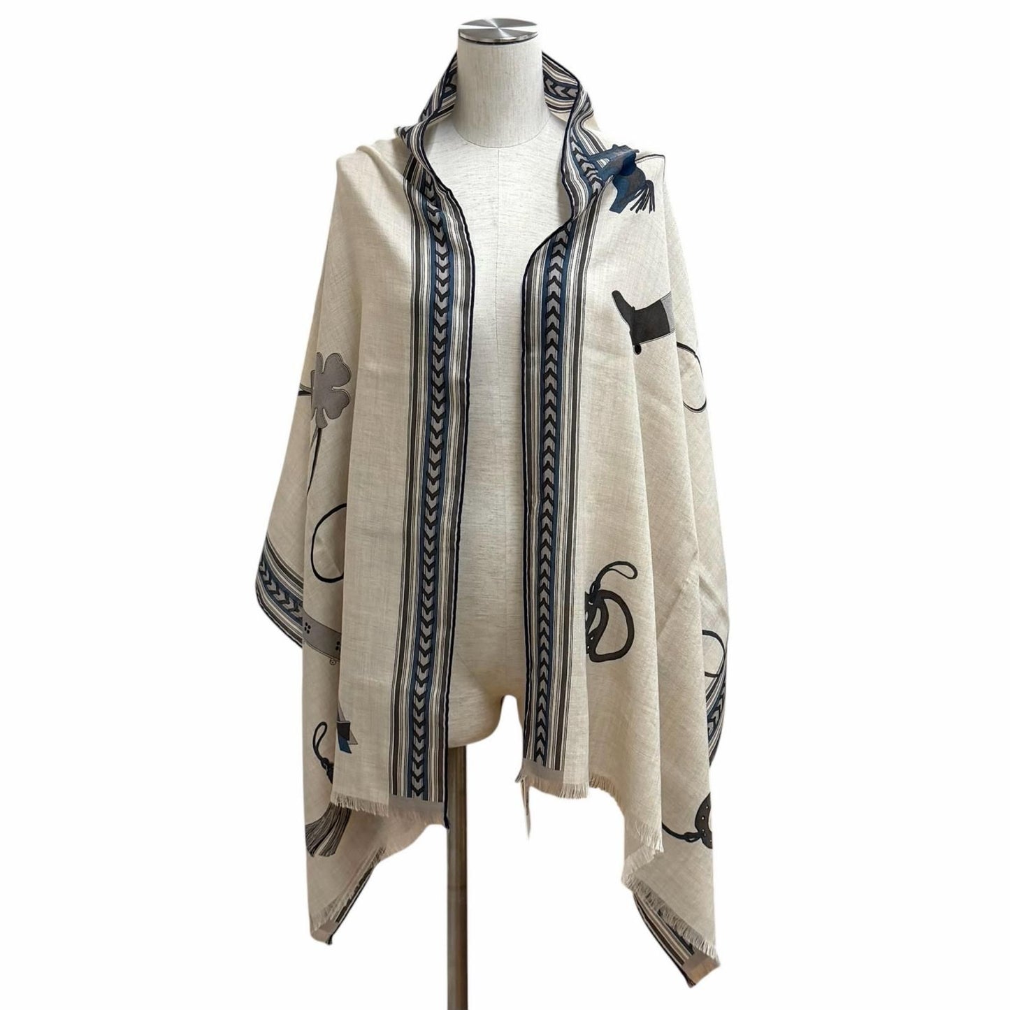Hermes Rectangle Brides ET Gray Bridle and Charm Cashmere Silk Blend Shawl — view 4