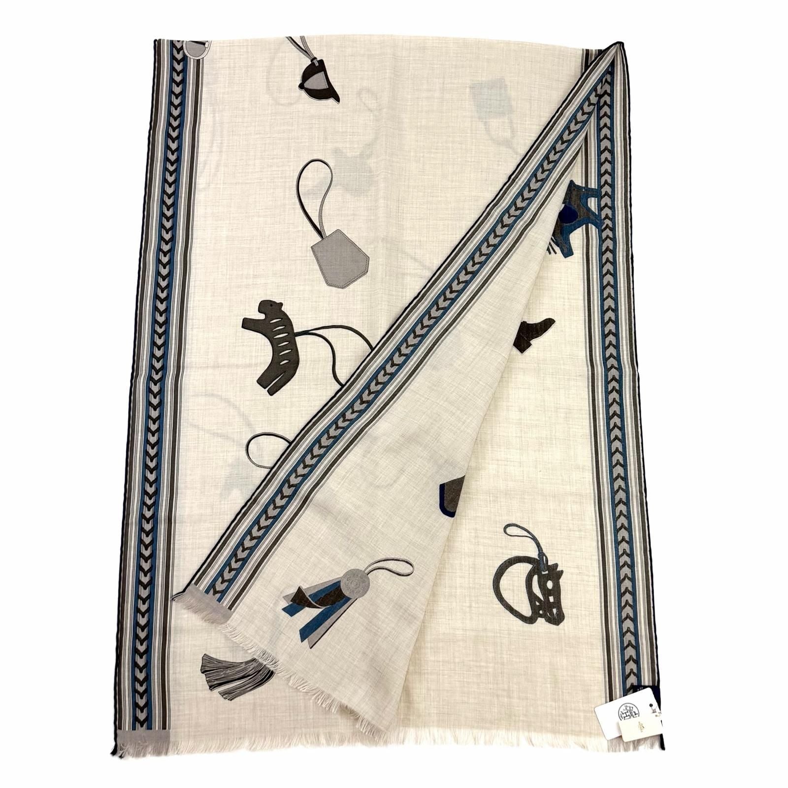 Hermes Rectangle Brides ET Gray Bridle and Charm Cashmere Silk Blend Shawl — view 3