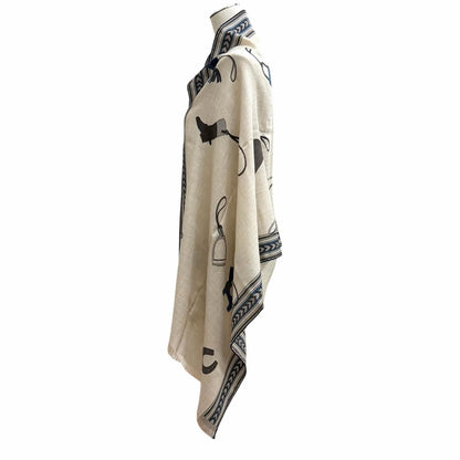 Hermes Rectangle Brides ET Gray Bridle and Charm Cashmere Silk Blend Shawl — view 5
