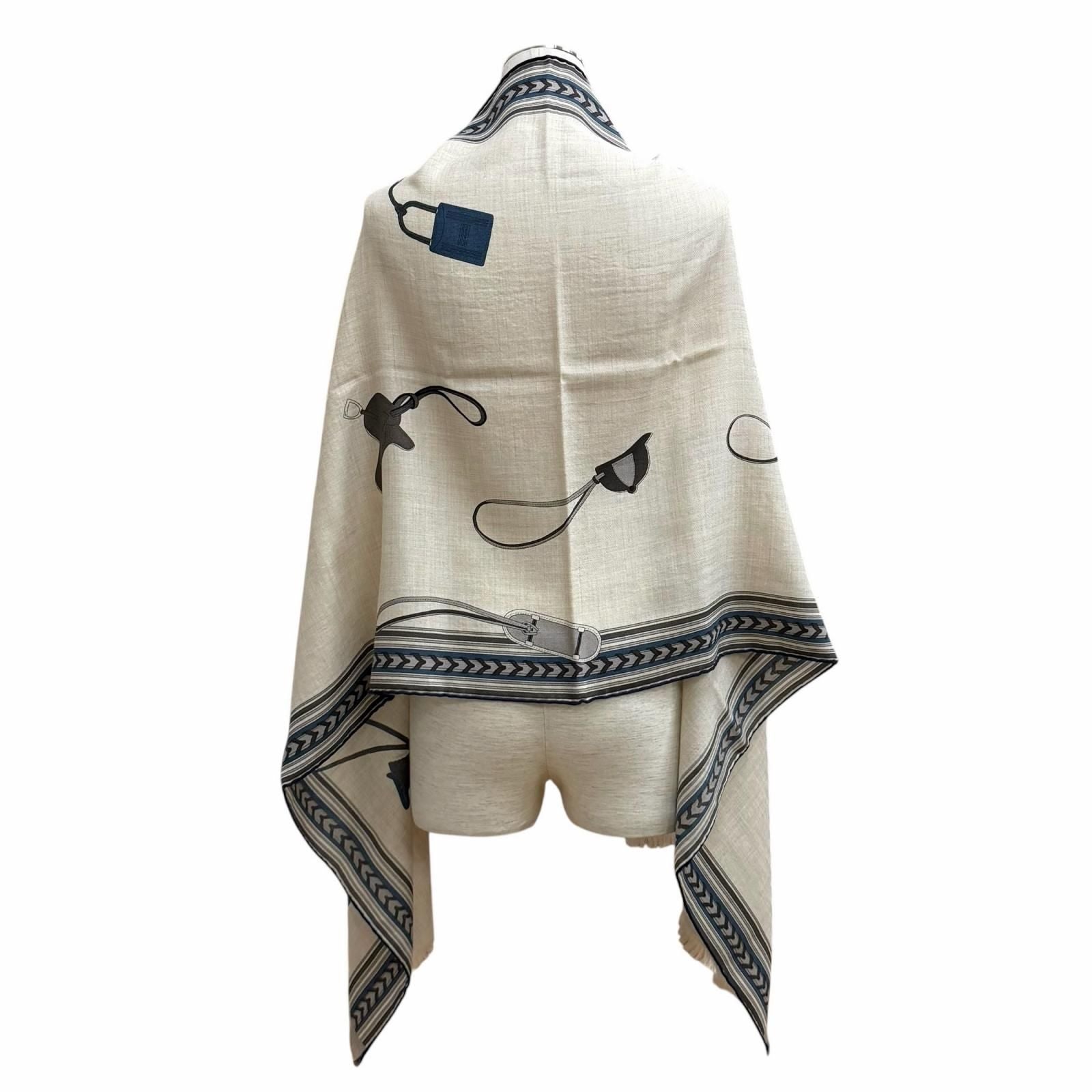 Hermes Rectangle Brides ET Gray Bridle and Charm Cashmere Silk Blend Shawl — view 6