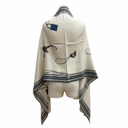 Hermes Rectangle Brides ET Gray Bridle and Charm Cashmere Silk Blend Shawl — view 6