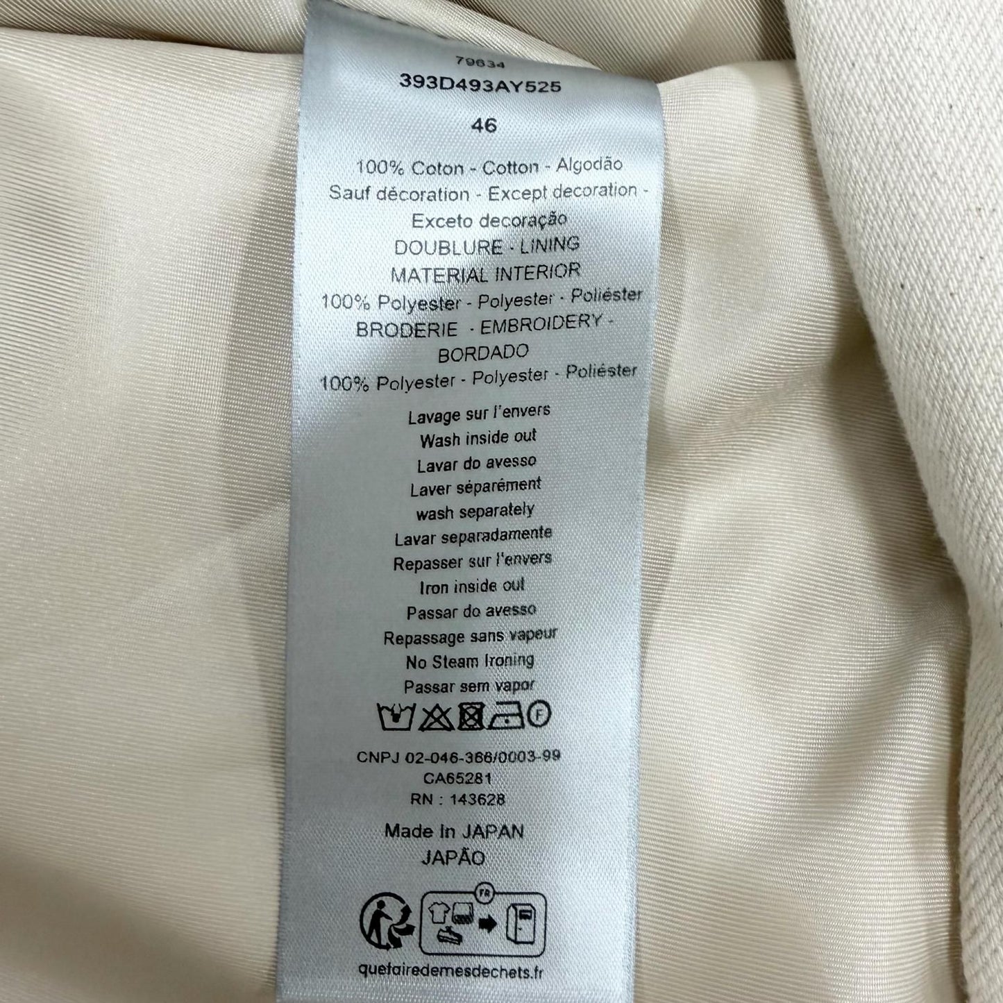 Dior Denim Tears Homme Logo Embroidery Twill Zip Jacket Ivory 46 — view 9