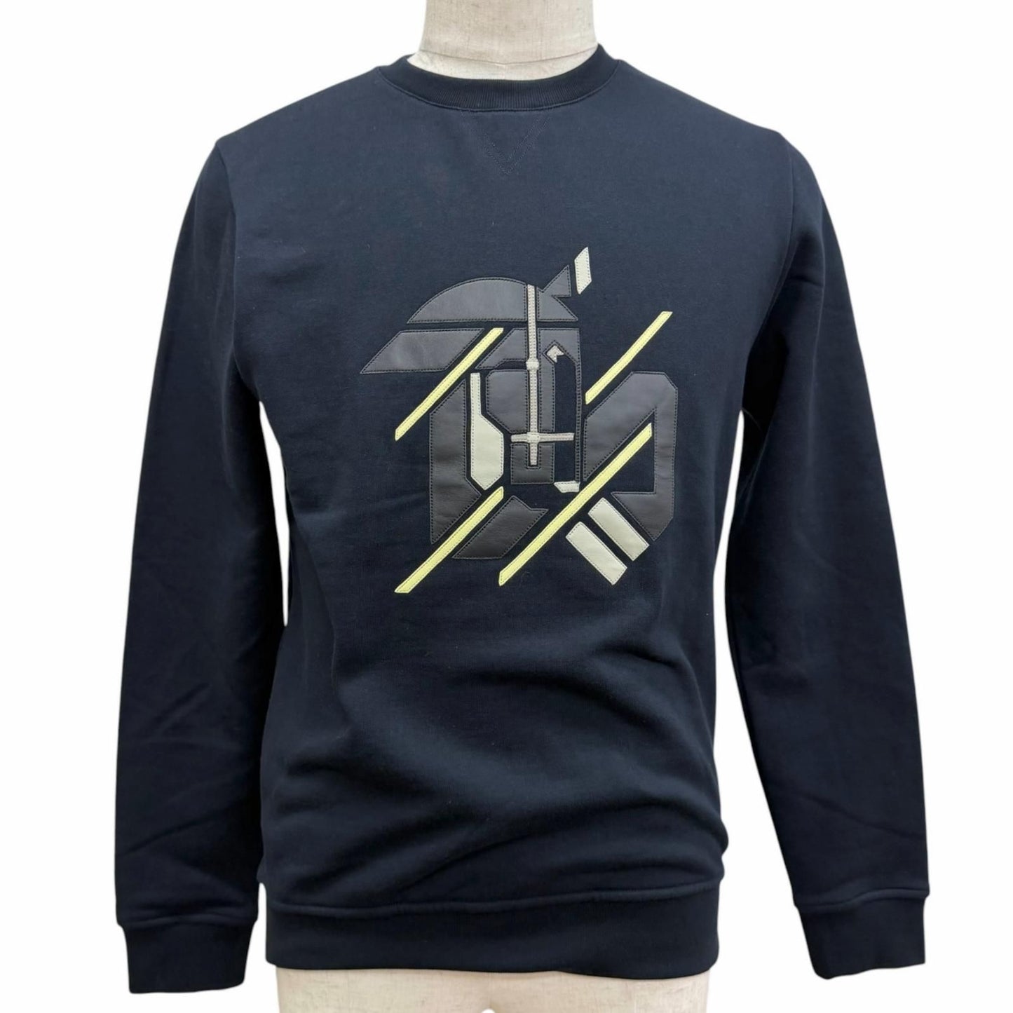 Hermes Chevaux en Symetrie Lambskin Patch Sweatshirt Shirt Navy