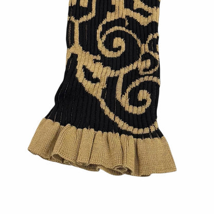 Fendi Baroque Pattern Ruffles Cuffs High Neck Long Length Knit Dress Black — view 5