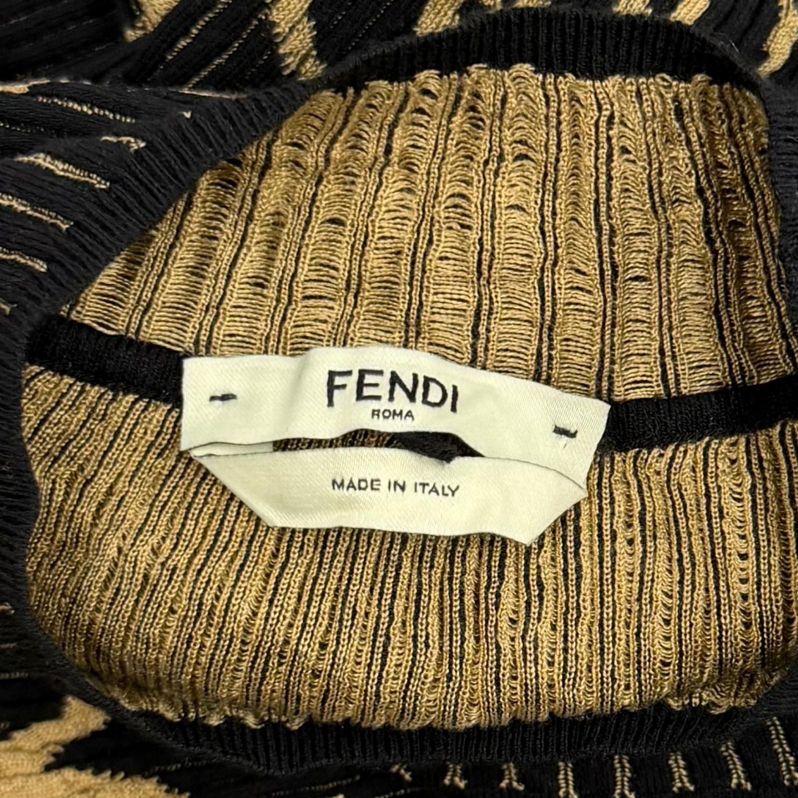 Fendi Baroque Pattern Ruffles Cuffs High Neck Long Length Knit Dress Black — view 6