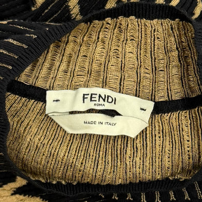Fendi Baroque Pattern Ruffles Cuffs High Neck Long Length Knit Dress Black — view 6