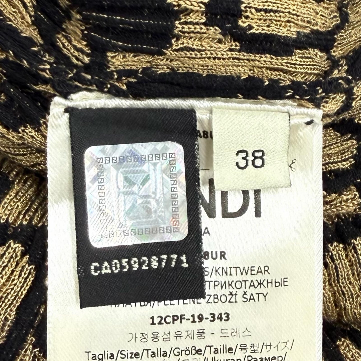 Fendi Baroque Pattern Ruffles Cuffs High Neck Long Length Knit Dress Black — view 7