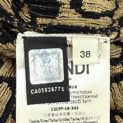 Fendi Baroque Pattern Ruffles Cuffs High Neck Long Length Knit Dress Black — view 7