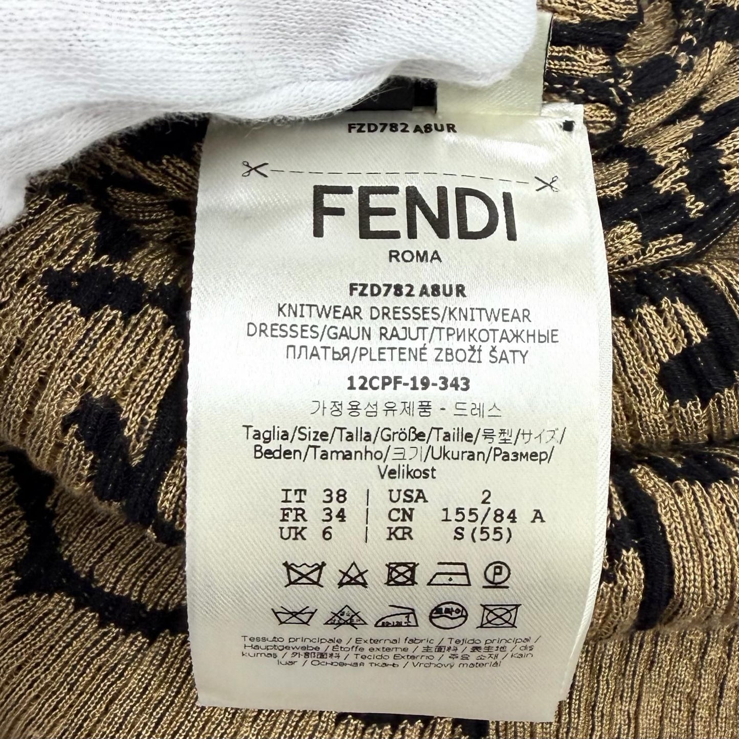 Fendi Baroque Pattern Ruffles Cuffs High Neck Long Length Knit Dress Black — view 8