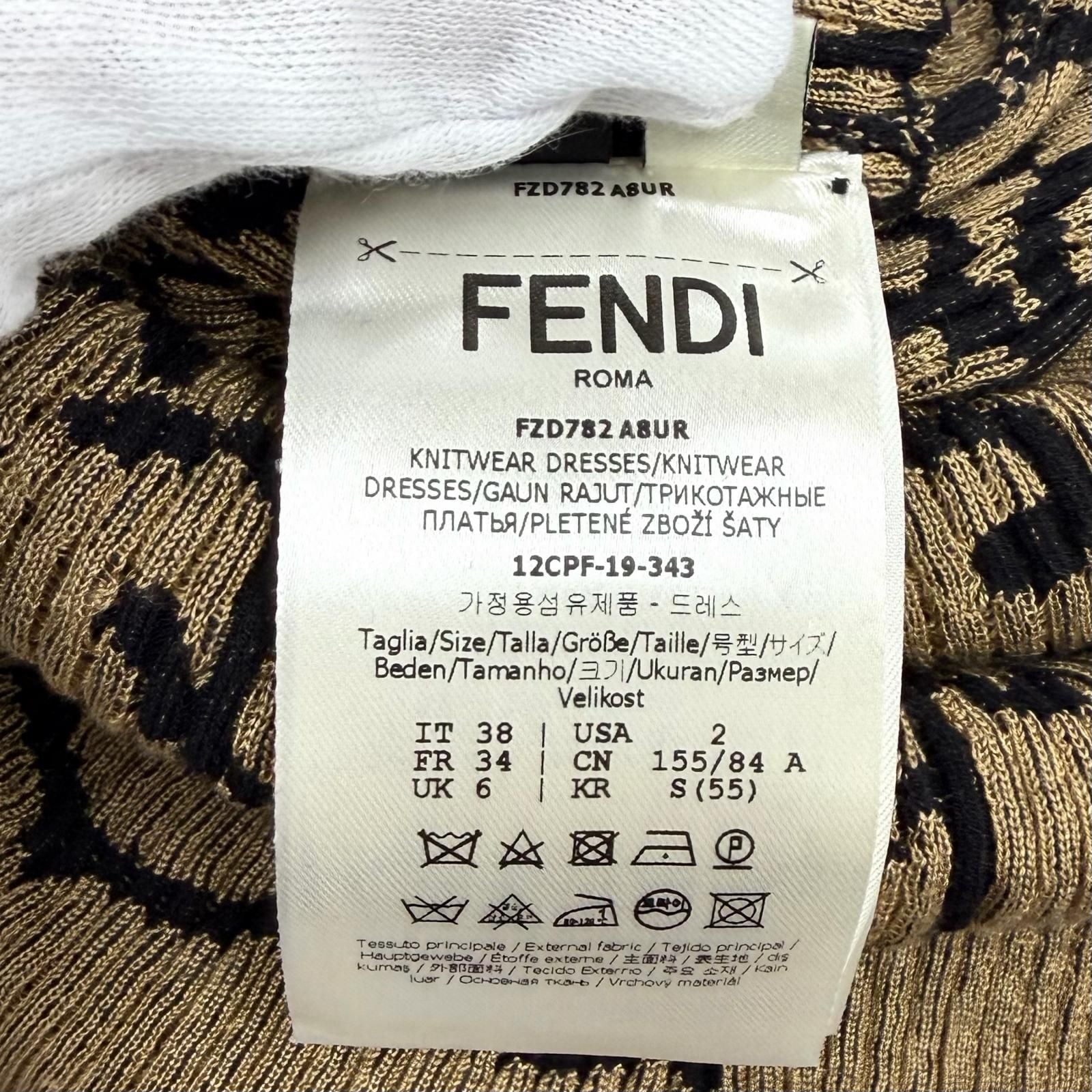 Fendi Baroque Pattern Ruffles Cuffs High Neck Long Length Knit Dress Black — view 8