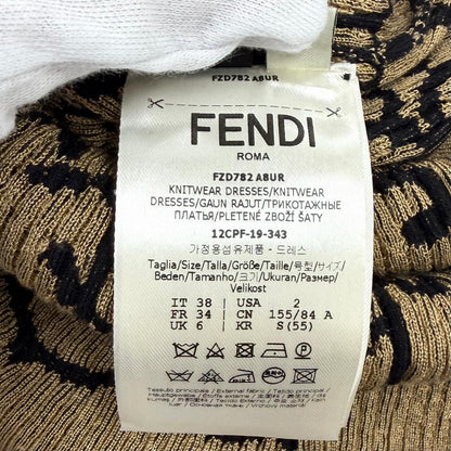 Fendi Baroque Pattern Ruffles Cuffs High Neck Long Length Knit Dress Black — view 8