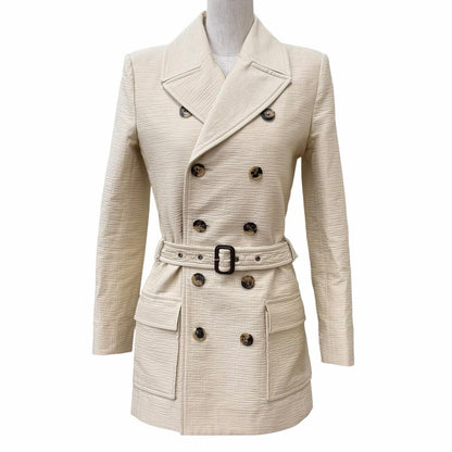 Saint Laurent Paris Saharienne Overcoat Cotton 100% Belt Trench Coat Light