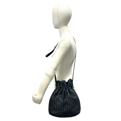 Bottega Veneta Intrecciato Leather Drawstring Shoulder Bag Cross Black — view 2