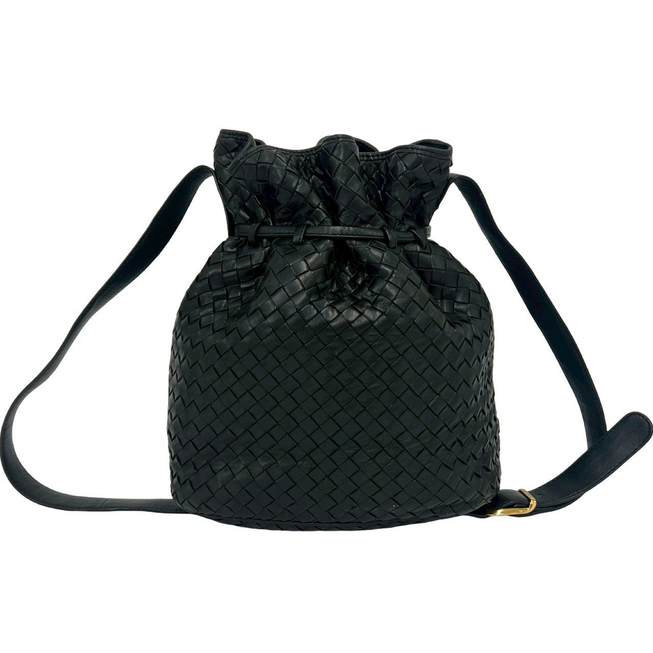 Bottega Veneta Intrecciato Leather Drawstring Shoulder Bag Cross Black — view 3