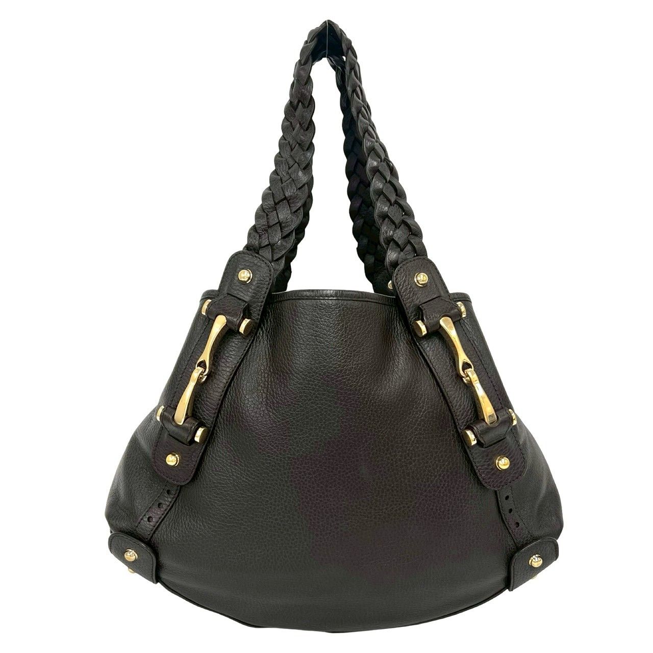 Gucci Braided Perforated Leather Tote Shoulder Bag Dark Brown — view 3