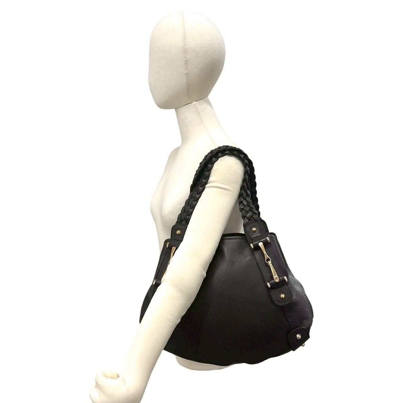 Gucci Braided Perforated Leather Tote Shoulder Bag Dark Brown — view 2