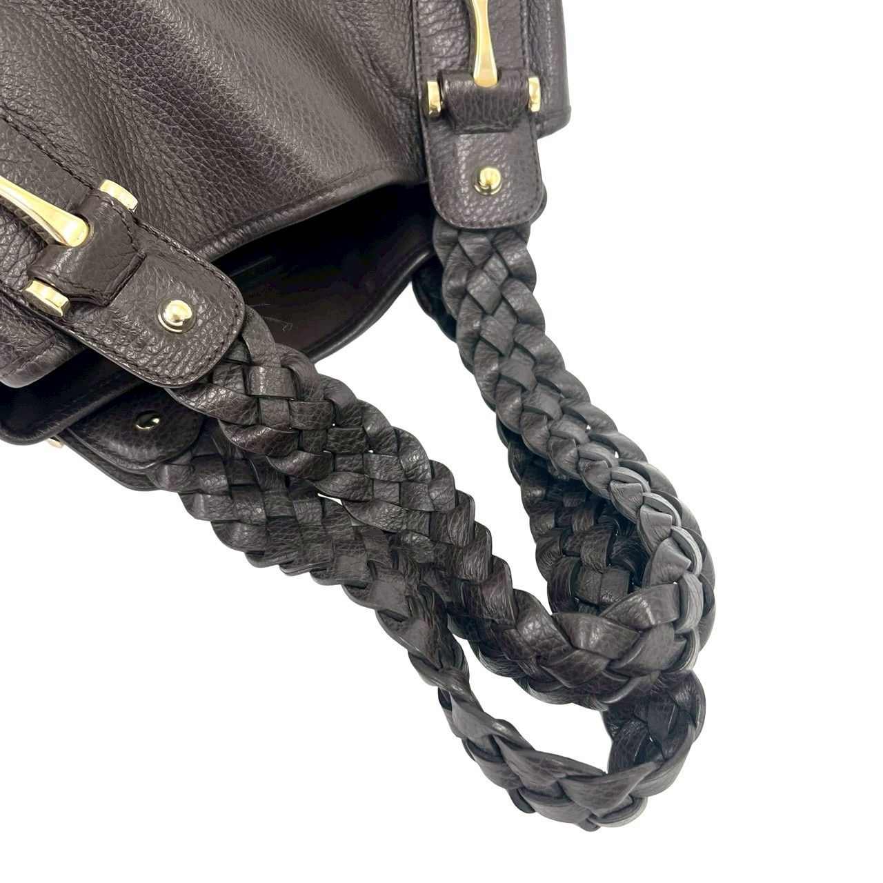 Gucci Braided Perforated Leather Tote Shoulder Bag Dark Brown — view 4