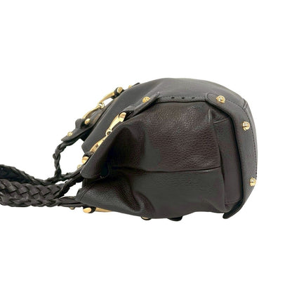 Gucci Braided Perforated Leather Tote Shoulder Bag Dark Brown — view 5