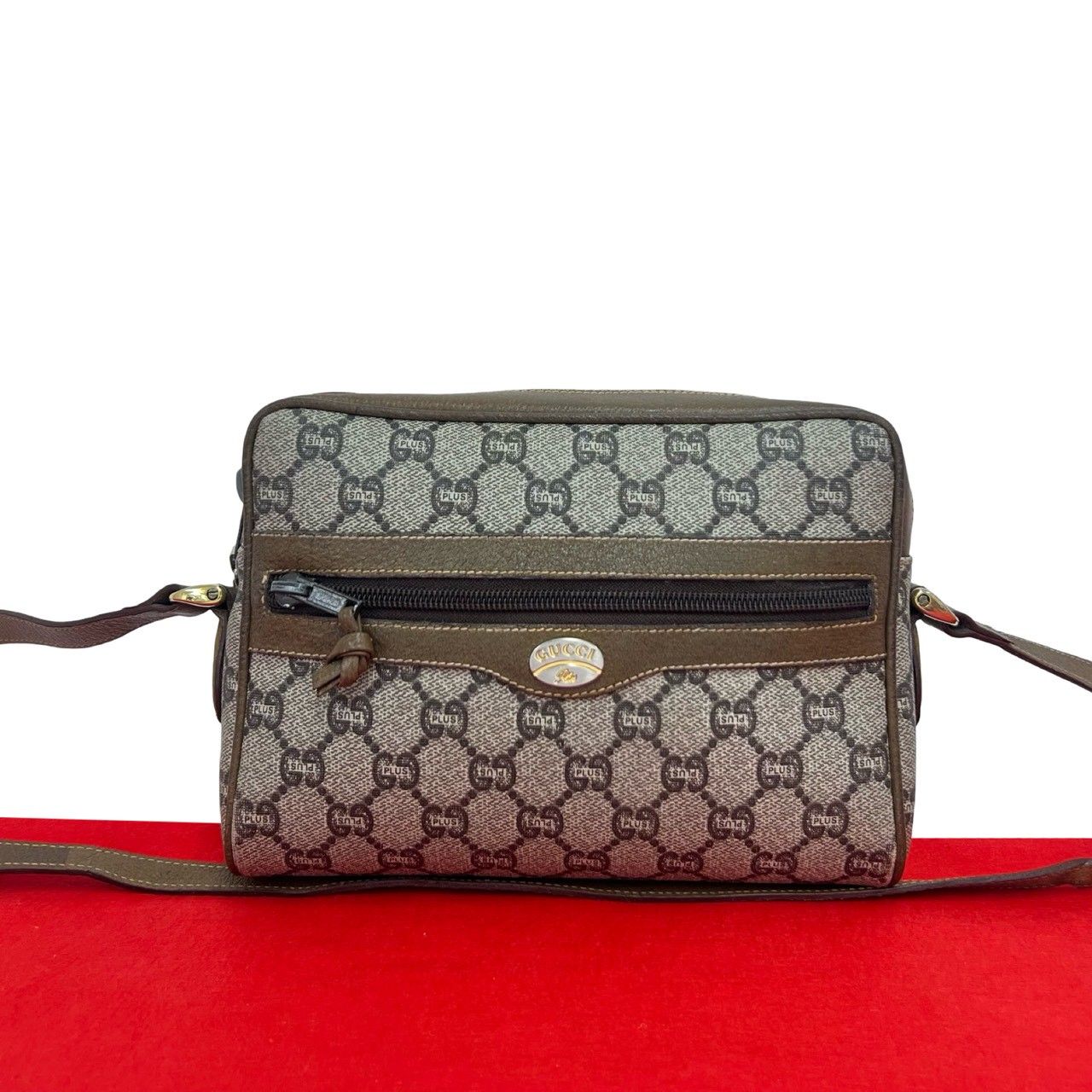 Gucci Vintage Plus Logo Pattern Leather Mini Shoulder Bag Pochette Brown