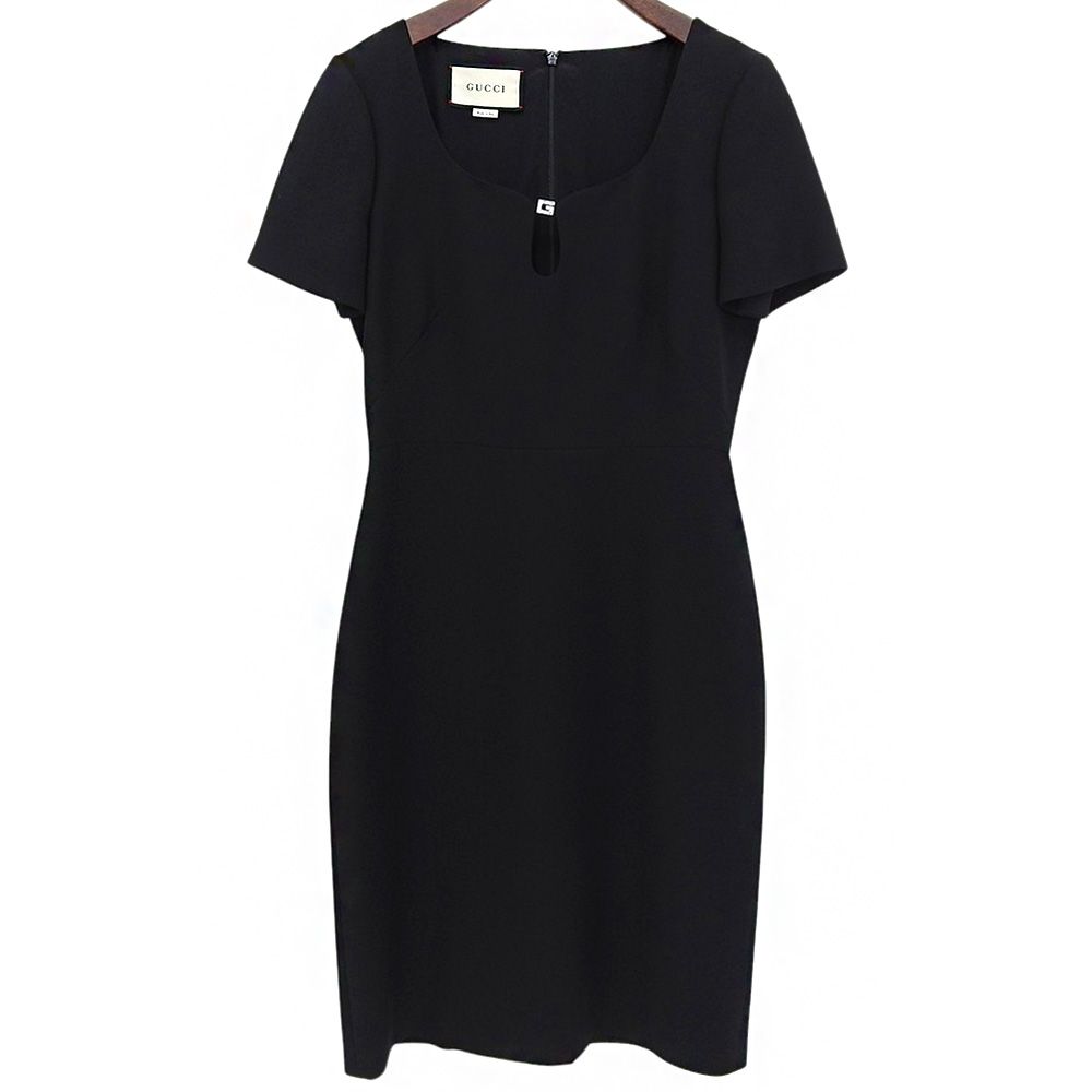 Gucci Logo Silk Blend Wool Dress Black 40